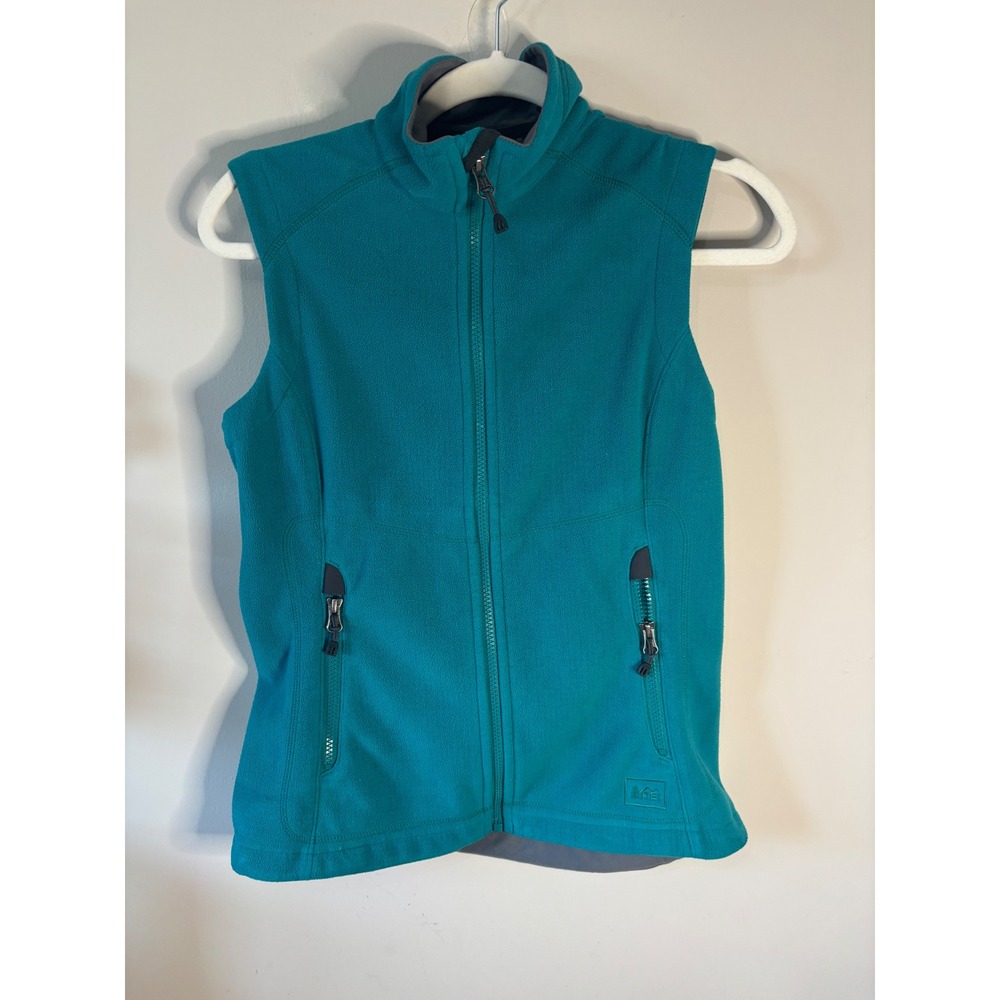REI Womens Teal Blue Full Zip Fleece Vest Grid Lined Outdoor Hiking Small 816054
